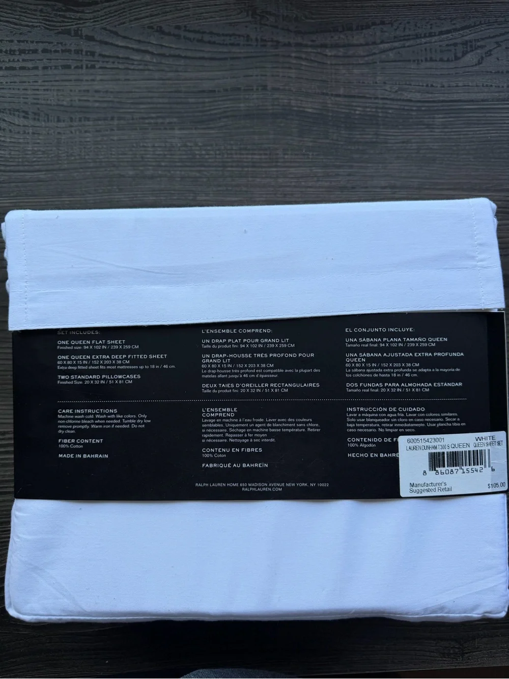 Ralph Lauren White Dunham Sateen Sheet Set